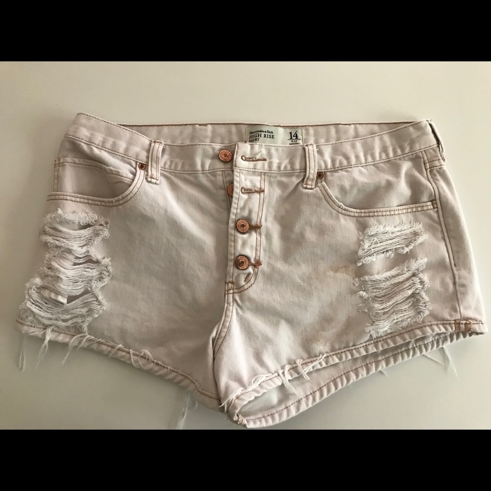 Abercrombie button fly distressed shorts